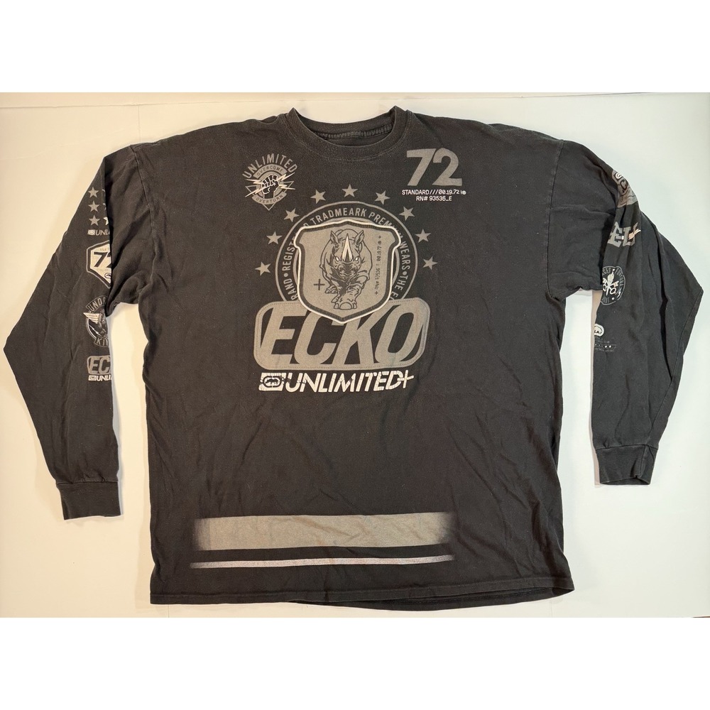 Ecko Unltd Long Sleeve Shirt Mens XXL Black Rhino Graphic Y2K Streetwear